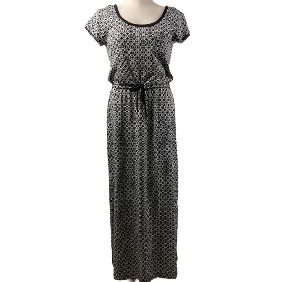 Talbots Dresses & Skirts - T by Talbots Black White Geometric Comfy Short Sleeve Maxi Tie Dress Size Small